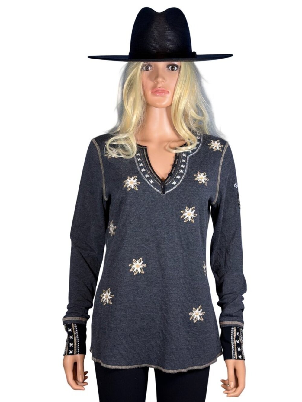 NWT Alp N Rock Natasha Henley Shirt W's L Heather Black Organic MSRP$228